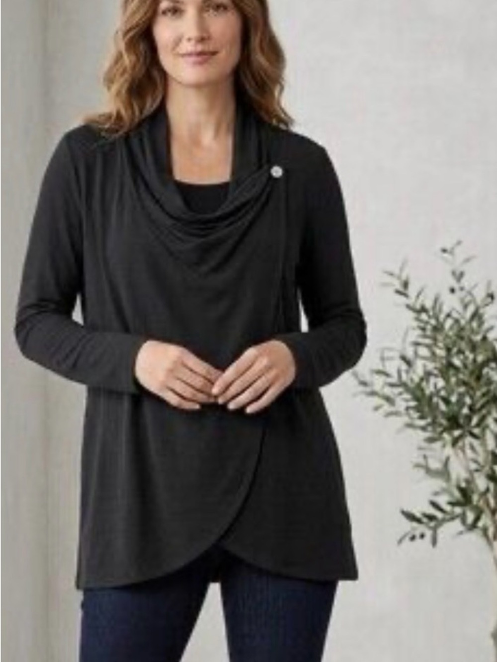 Women's Black Draped Cowl Neck Sweater